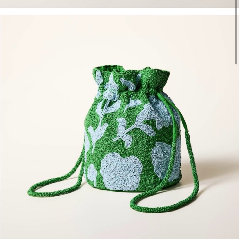 BNWT Kate spade x target blue green cinch Beaded  Rose Drawstring Bucket Bag